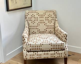 Arhaus Dori Upholstered Accent Chair - Mid-Century Modern Style in Carmel Pop Up Pattern