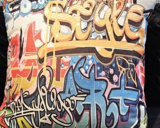 Colorful Graffiti Style Throw Pillow – Urban Pop Art Accent Cushion