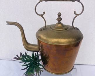  Vintage Brass Copper Kettle 9x7 Inch Spout Handle Hammered Finish