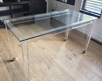 Contemporary Glass Top Desk w Lucite Base 53.5” Wide Modern