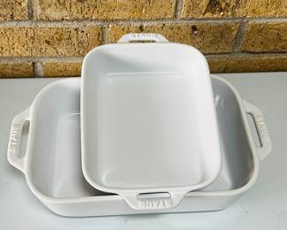  Set of Two White STAUB Ceramic Baking Dishes - Rectangular with Handles