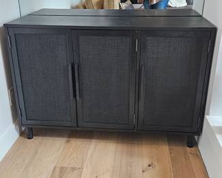 Black 3 Door Cabinet Credenza w Cane Rattan Style Doors Adjustable Shelf