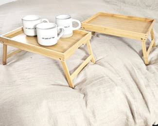  Hearth & Hand Magnolia 3 Stoneware Mugs w/ 2 Bamboo Folding Bed Trays