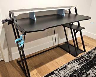  -Gaming Desk w/ Cup Holder & Headphone Hook – Black w/ Turquoise Accents