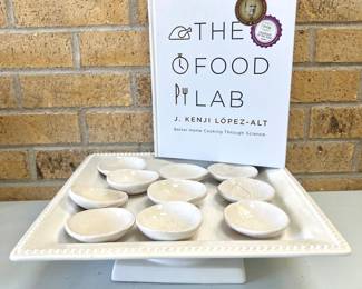 The Food Lab Cookbook by J. Kenji López-Alt w/ White Ceramic Pedestal Tray & 10 Sampling Bowls