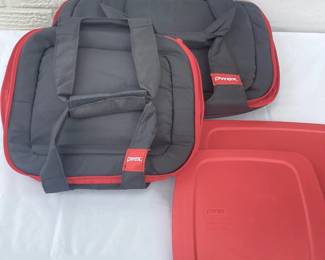 Pyrex Glass Baking Dish Carrier Set Red Nylon Insulated Padded Kitchen Storage 20cm 22cm Lids
