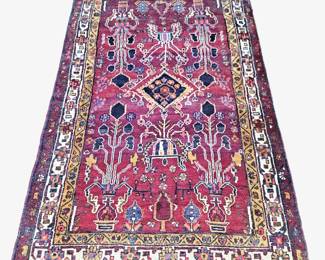 Vintage Hand Knotted Tribal Rug 56x88 Bright Colors Geometric Wool Area Rug