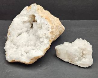 -Large & Small White Quartz Geode Set Crystal Cluster Natural Mineral Specimens