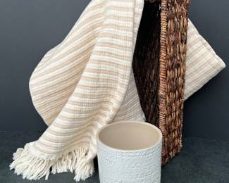  Textile Penedo Striped Throw Blanket and IKEA CHIAFRÖN Ceramic Planter with Woven Basket Set