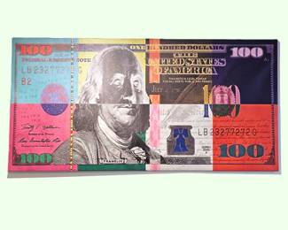 Large $100 Bill Pop Art Canvas – Colorful Graffiti Style Benjamin Franklin Wall Art