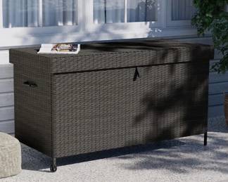 Soria Steel Rattan Outdoor Cushion Storage Deck Box Brown Patio Bin NIB