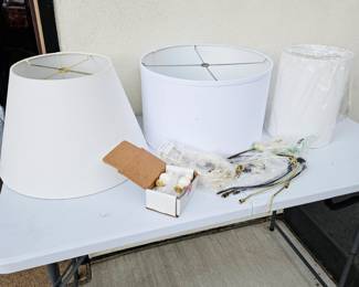 Lamp Shades 12x10 Bell & 16x10 Drum, Additional Drum Shade, Lamp Parts, 4 Finials (Porcelain & Stone)