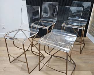 Set of 4 Alexandra Lauren Johnson Gold Acrylic Counter Stools Modern Bar Chairs