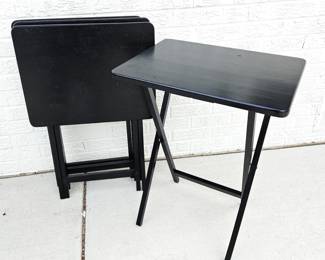 Set of 4 Black Folding TV Tray Tables Wood Tops Compact Side Tables