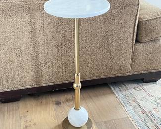  Small Marble Top and Brass Accent Side Table- 10" dia. & 25" Tall