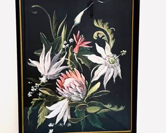  Striking Floral Wall Art - Framed Lithograph in Black Frame and Gold Trim - 28" x 24"