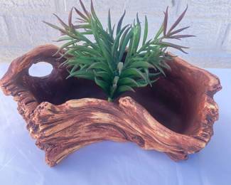 Dahlia Driftwood Stump Planter Pot Ceramic Rustic Style 10 Inch Indoor Outdoor