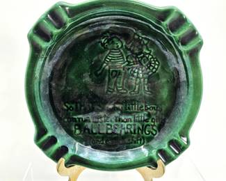 Vintage Green Glass Ashtray Lot w/ Advertising Piece – Mid Century Glass Assortment