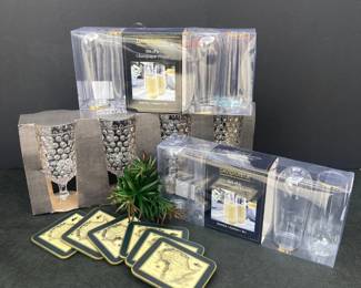 Set of 6 David Tutera Champagne Flutes with Vintage Map Coasters