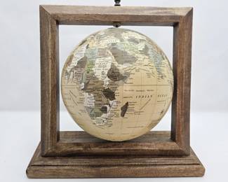 Spinning Decorative Globe in Wood Frame Tabletop Rotating World Globe 12” H