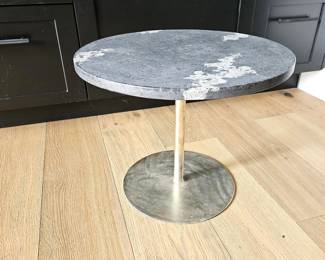 Modern Round Stone Top End Table w/ Brass Pedestal Base – Tulip Style