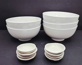 Over and Back White Pasta Bowls Set of 5 with 8 Small Dipping Dishes