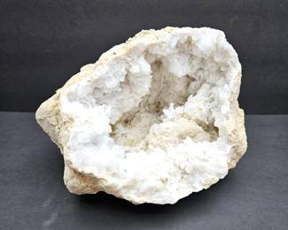 -Large White Quartz Crystal Geode Natural Mineral Specimen 8” Wide