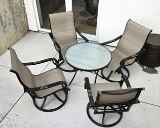 Patio Dining Set w/ 6 Sunbrella Swivel Chairs & Glass Top Table