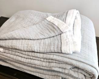 -2 Queen Soft Textured Cotton Blankets – Grey w/ White Trim – Softly Brand