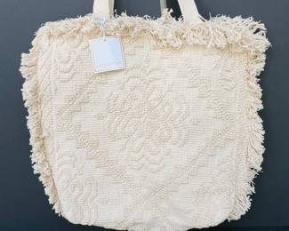  Sisaleah Handwoven Boho Cream Crochet Fringe Tote Bag