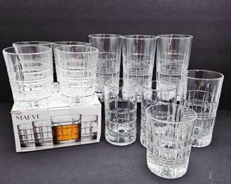 -Maeve by Crate & Barrel Crystal Glassware Set Lowball Highball Tumblers 14 Pc