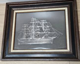 Sterling Silver Clipper Ship “Cutty Sark” Framed Silhouette Nautical Wall Art