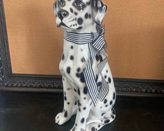 Ceramic Dalmatian Dog Statue Figurine 22 Inch Tall Black White Striped Ribbon