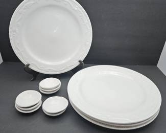 Mesa International 12" White Plates Set of 4 with 8 Dipping Dishes