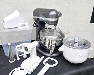 -KitchenAid Professional 600 6 Qt Stand Mixer w/ Attachments & Ice Cream Maker