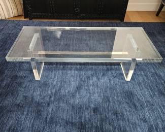 -Mid Century Style Lucite Coffee Table with Chrome Base – 48” Modern Acrylic Table
