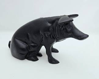  Cast Iron Pig Coin Bank Doorstop Black Finish