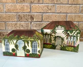  Hand-Painted Wooden Cottage-Shaped Storage Boxes with Garden Detailing