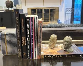 Unique Gray Marble Bookend and Hand Carved African Busts + Various Books