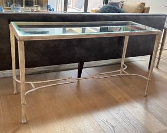 Sangiovese Iron and Glass Top Console Table by Artistica- Italian Hand-Forged Iron Base in Beige Antique Finish