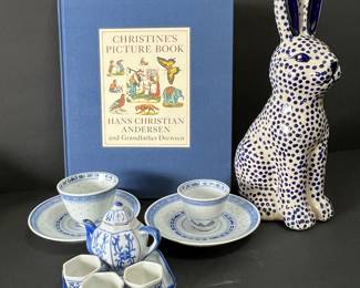 Christine's Picture Book Hans Christian Andersen w/ Porcelain Tea Set & Polka Dot Bunny