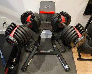 -Bowflex SelectTech Adjustable Dumbbells Set w/ Stand Strength Training Weights
