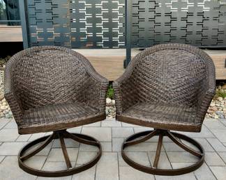 Set of Two Brown All Weather Wicker Swivel Rocking Chairs