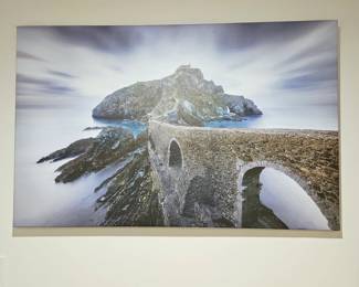 Large Coastal Landscape Canvas Wall Art Stone Bridge Ocean Scene-