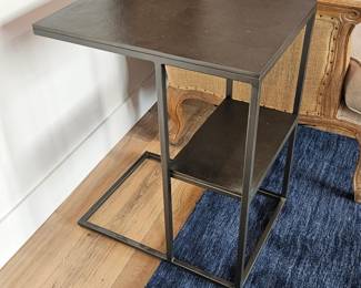 -William Sonoma Rectangular Side Table Textured Metal Top Modern End Table Shelf
