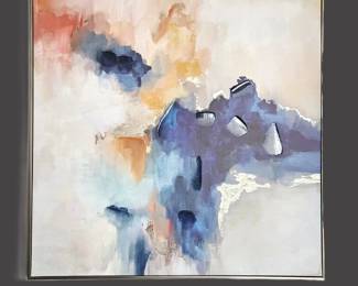 Large Abstract Painting on Canvas 41” x 41” Brushed Silver Frame