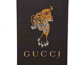 -Gucci Tiger Canvas Wall Art – Black & Gold Designer Style Stretched Canvas