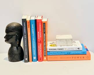 Set of Personal Finance and Self-Improvement Books Most with Dave Ramsey and Decorative Bookend