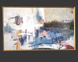 Extra Large 72” Original Abstract Impasto Painting in Gold Frame – Modern Textured Wall Art