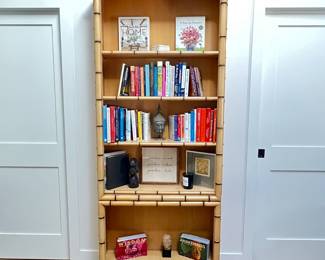 Vintage Bamboo Inspired Wooden Bookshelf with Five Shelves- 34"w x 9.5" d x 7' tall